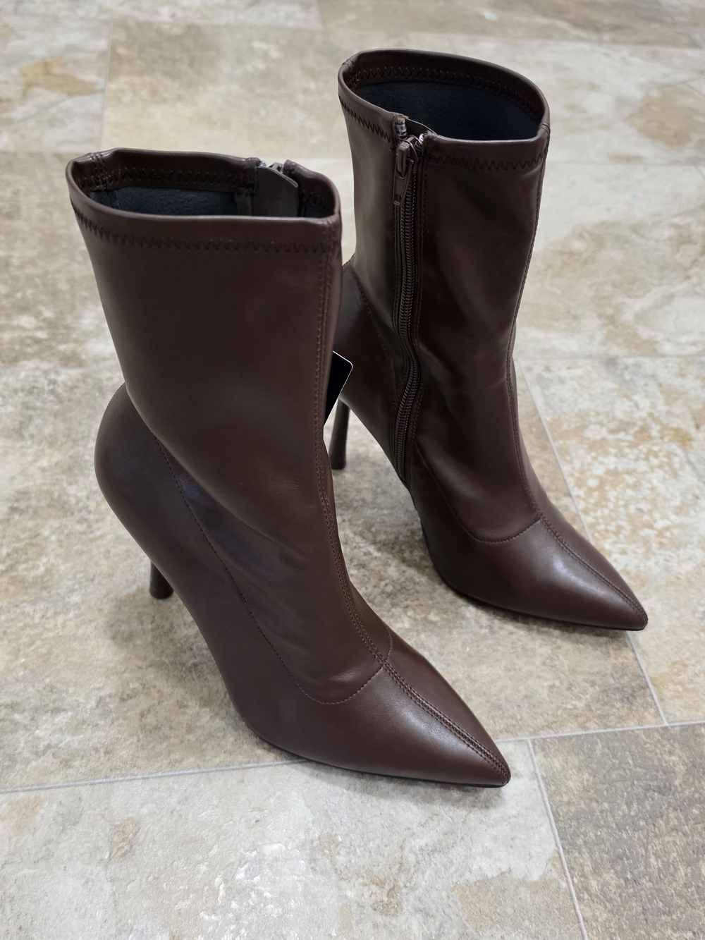 Women's Pointed Toe Mid-Calf Stiletto Boots - Chocolate Brown